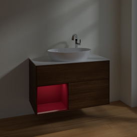 Тумба под раковину Villeroy & Boch Finion 100х50,1 см с подсветкой МДФ шпон грецкого ореха/стекло белое матовое F891HBGN