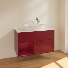 Тумба під раковину Villeroy & Boch Finion 100х50,1 см з підсвічуванням МДФ півонія матовий лак/скло біле матове F891HBHB