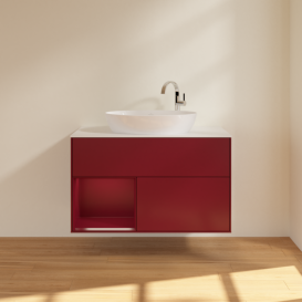 Тумба під раковину Villeroy & Boch Finion 100х50,1 см з підсвічуванням МДФ півонія матовий лак/скло біле матове F891HBHB