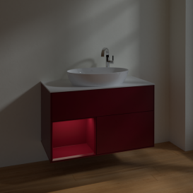 Тумба під раковину Villeroy & Boch Finion 100х50,1 см з підсвічуванням МДФ півонія матовий лак/скло біле матове F891HBHB