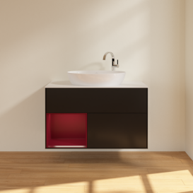 Тумба под раковину Villeroy & Boch Finion 100х50,1 см с подсветкой МДФ черный матовый лак/стекло белое матовое F891HBPD