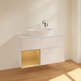 Тумба під раковину Villeroy & Boch Finion 100х50,1 см з підсвіткою МДФ білий глянцевий лак/скло біле матове F891HFGF