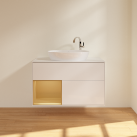 Тумба під раковину Villeroy & Boch Finion 100х50,1 см з підсвіткою МДФ білий глянцевий лак/скло біле матове F891HFGF