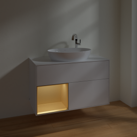 Тумба під раковину Villeroy & Boch Finion 100х50,1 см з підсвіткою МДФ білий глянцевий лак/скло біле матове F891HFGF