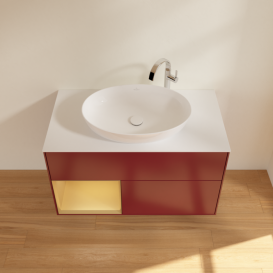 Тумба под раковину Villeroy & Boch Finion 100х50,1 см с подсветкой МДФ пион матовый лак/стекло белое матовое F891HFHB