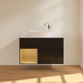 Тумба под раковину Villeroy & Boch Finion 100х50,1 см с подсветкой МДФ черный матовый лак/стекло белое матовое F891HFPD