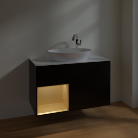 Тумба под раковину Villeroy & Boch Finion 100х50,1 см с подсветкой МДФ черный матовый лак/стекло белое матовое F891HFPD