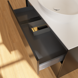 Тумба под раковину Villeroy & Boch Finion 100х50,1 см с подсветкой МДФ черный матовый лак/стекло белое матовое F891HFPD