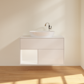 Тумба под раковину Villeroy & Boch Finion 100х50,1 см с подсветкой МДФ глянцевый белый лак/стекло белое матовое F891MTGF