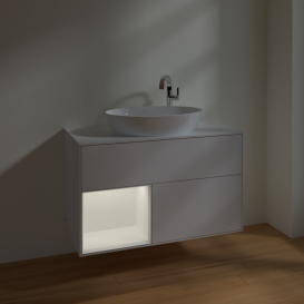 Тумба под раковину Villeroy & Boch Finion 100х50,1 см с подсветкой МДФ глянцевый белый лак/стекло белое матовое F891MTGF