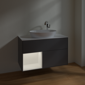 Тумба под раковину Villeroy & Boch Finion 100х50,1 см с подсветкой МДФ антрацит матовый лак/стекло белое матовое F891MTGK