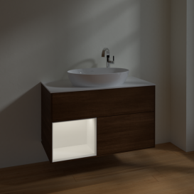 Тумба под раковину Villeroy & Boch Finion 100х50,1 см с подсветкой МДФ шпон грецкого ореха/стекло белое матовое F891MTGN