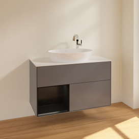 Тумба под раковину Villeroy & Boch Finion 100х50,1 см с подсветкой МДФ антрацит матовый лак/стекло белое матовое F891PDGK