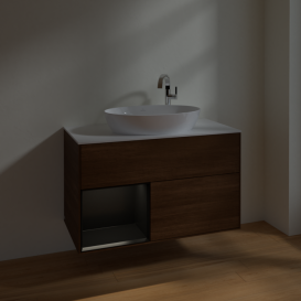 Тумба под раковину Villeroy & Boch Finion 100х50,1 см с подсветкой МДФ шпон грецкого ореха/стекло белое матовое F891PDGN