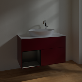 Тумба под раковину Villeroy & Boch Finion 100х50,1 см с подсветкой МДФ пион матовый лак/стекло белое матовое F891PDHB