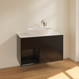 Тумба под раковину Villeroy & Boch Finion 100х50,1 см с подсветкой МДФ черный матовый лак/стекло белое матовое F891PDPD