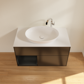 Тумба под раковину Villeroy & Boch Finion 100х50,1 см с подсветкой МДФ черный матовый лак/стекло белое матовое F891PDPD