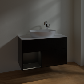 Тумба под раковину Villeroy & Boch Finion 100х50,1 см с подсветкой МДФ черный матовый лак/стекло белое матовое F891PDPD
