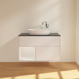 Тумба под раковину Villeroy & Boch Finion 100х50,1 см с подсветкой МДФ глянцевый белый лак/стекло черное матовое F892GFGF