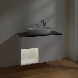 Тумба под раковину Villeroy & Boch Finion 100х50,1 см с подсветкой МДФ глянцевый белый лак/стекло черное матовое F892GFGF