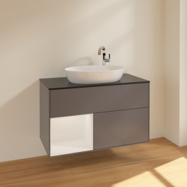 Тумба под раковину Villeroy & Boch Finion 100х50,1 см с подсветкой МДФ антрацит матовый лак/стекло черное матовое F892GFGK