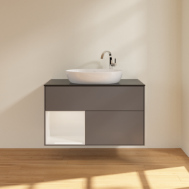 Тумба под раковину Villeroy & Boch Finion 100х50,1 см с подсветкой МДФ антрацит матовый лак/стекло черное матовое F892GFGK