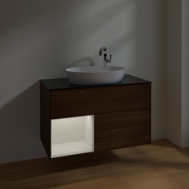 Тумба под раковину Villeroy & Boch Finion 100х50,1 см с подсветкой МДФ шпон грецкого ореха/стекло черное матовое F892GFGN