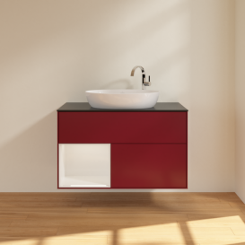 Тумба под раковину Villeroy & Boch Finion 100х50,1 см с подсветкой МДФ пион матовый лак/стекло черное матовое F892GFHB