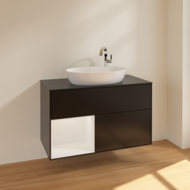Тумба под раковину Villeroy & Boch Finion 100х50,1 см с подсветкой МДФ черный матовый лак/стекло черное матовое F892GFPD