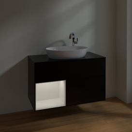 Тумба под раковину Villeroy & Boch Finion 100х50,1 см с подсветкой МДФ черный матовый лак/стекло черное матовое F892GFPD