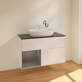 Тумба под раковину Villeroy & Boch Finion 100х50,1 см с подсветкой МДФ глянцевый белый лак/стекло черное матовое F892GKGF