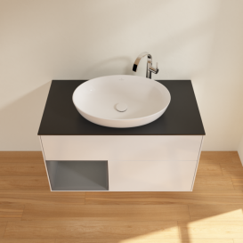 Тумба под раковину Villeroy & Boch Finion 100х50,1 см с подсветкой МДФ глянцевый белый лак/стекло черное матовое F892GKGF