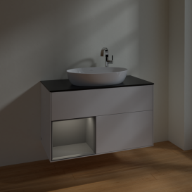 Тумба под раковину Villeroy & Boch Finion 100х50,1 см с подсветкой МДФ глянцевый белый лак/стекло черное матовое F892GKGF