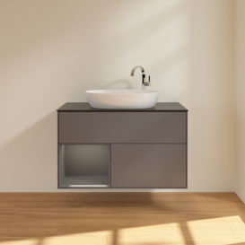 Тумба під раковину Villeroy & Boch Finion 100х50,1 см із підсвічуванням МДФ антрацит матовий лак/скло чорне матове F892GKGK