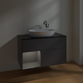 Тумба під раковину Villeroy & Boch Finion 100х50,1 см із підсвічуванням МДФ антрацит матовий лак/скло чорне матове F892GKGK