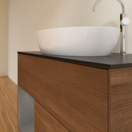 Тумба под раковину Villeroy & Boch Finion 100х50,1 см с подсветкой МДФ шпон грецкого ореха/стекло черное матовое F892GKGN