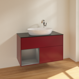 Тумба под раковину Villeroy & Boch Finion 100х50,1 см с подсветкой МДФ пион матовый лак/стекло черное матовое F892GKHB