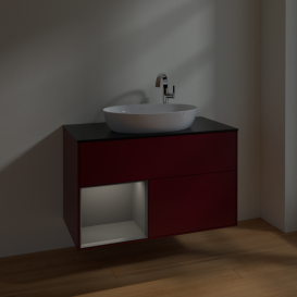 Тумба под раковину Villeroy & Boch Finion 100х50,1 см с подсветкой МДФ пион матовый лак/стекло черное матовое F892GKHB