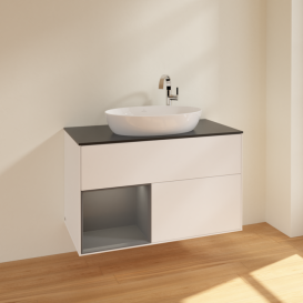 Тумба под раковину Villeroy & Boch Finion 100х50,1 см с подсветкой МДФ белый матовый лак/стекло черное матовое F892GKMT