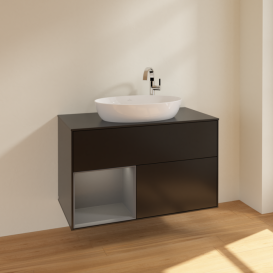 Тумба под раковину Villeroy & Boch Finion 100х50,1 см с подсветкой МДФ черный матовый лак/стекло черное матовое F892GKPD