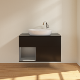 Тумба под раковину Villeroy & Boch Finion 100х50,1 см с подсветкой МДФ черный матовый лак/стекло черное матовое F892GKPD
