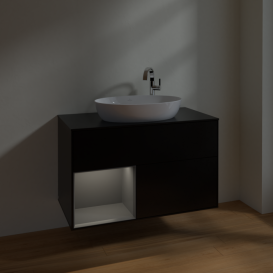 Тумба под раковину Villeroy & Boch Finion 100х50,1 см с подсветкой МДФ черный матовый лак/стекло черное матовое F892GKPD