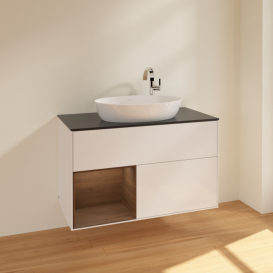 Тумба под раковину Villeroy & Boch Finion 100х50,1 см с подсветкой МДФ глянцевый белый лак/стекло черное матовое F892GNGF