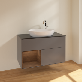 Тумба под раковину Villeroy & Boch Finion 100х50,1 см с подсветкой МДФ антрацит матовый лак/стекло черное матовое F892GNGK