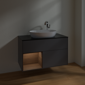 Тумба под раковину Villeroy & Boch Finion 100х50,1 см с подсветкой МДФ антрацит матовый лак/стекло черное матовое F892GNGK