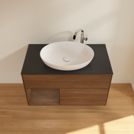 Тумба под раковину Villeroy & Boch Finion 100х50,1 см с подсветкой МДФ шпон грецкого ореха/стекло черное матовое F892GNGN