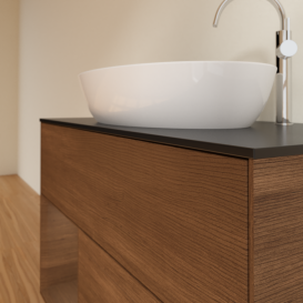 Тумба под раковину Villeroy & Boch Finion 100х50,1 см с подсветкой МДФ шпон грецкого ореха/стекло черное матовое F892GNGN