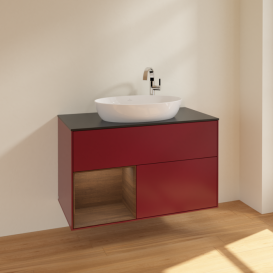 Тумба под раковину Villeroy & Boch Finion 100х50,1 см с подсветкой МДФ пион матовый лак/стекло черное матовое F892GNHB