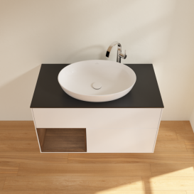 Тумба под раковину Villeroy & Boch Finion 100х50,1 см с подсветкой МДФ белый матовый лак/стекло черное матовое F892GNMT