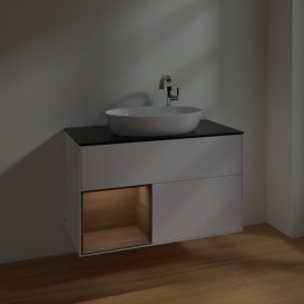 Тумба под раковину Villeroy & Boch Finion 100х50,1 см с подсветкой МДФ белый матовый лак/стекло черное матовое F892GNMT